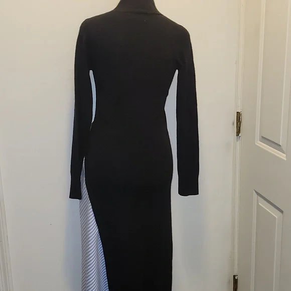 Naadam Asymmetrical Wool Cashmere Hybrid  Turtleneck Midi Sweater Dress - Picture 5 of 10
